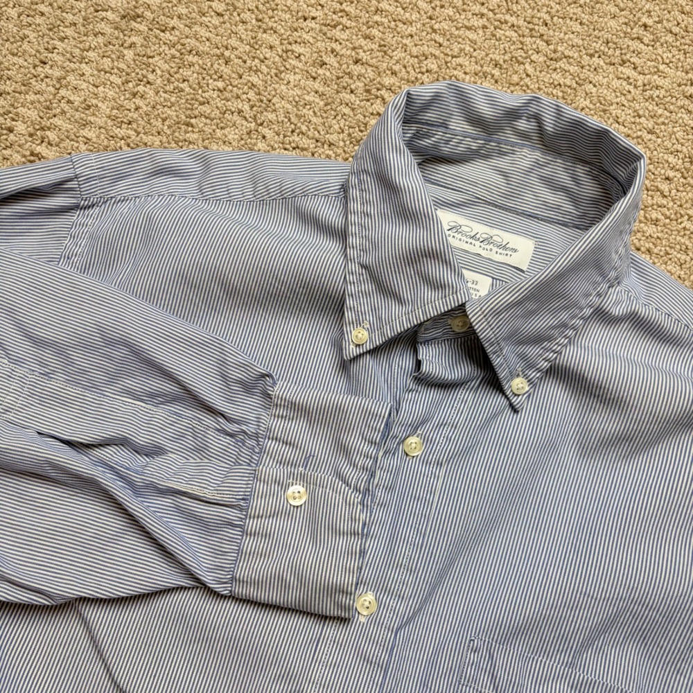 Brooks Brothers Mens 16.5 33 Vintage Made in USA Blue White Stripe Oxford Shirt